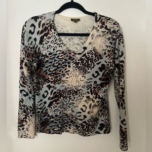 Ubu Blue and Brown Cheetah Print 80% Silk Sweater